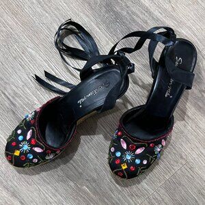 Embellished Espadrille Wedge Heels